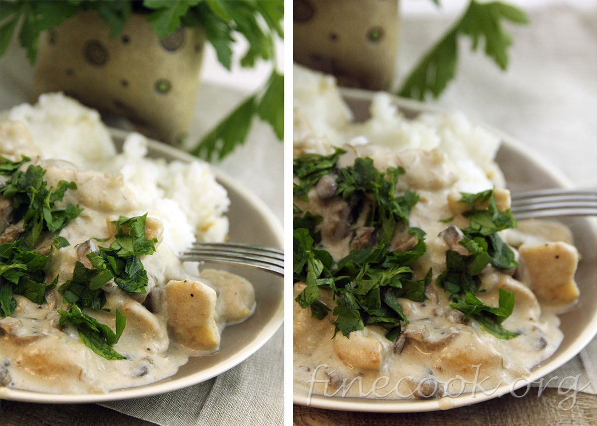 Курица кусочками с грибами Курица кусочками с грибами